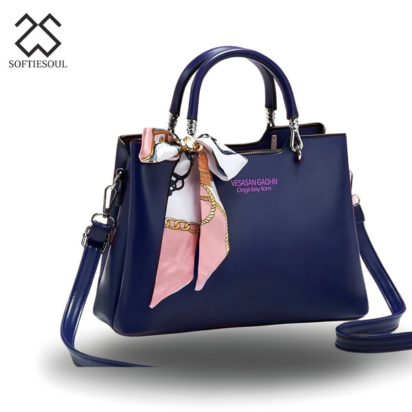 Plain Leather Shoulder Bag with long belt with Scarf My Store